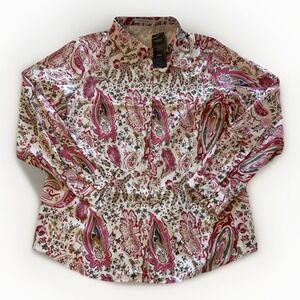 Fantaslook Women's Large Floral Paisley Long Sleeve Shirt‎ L Button Blouse